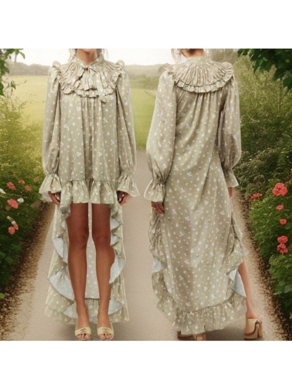 We Wore What High Low Balloon Sleeve Dress in Polka Dot Floral